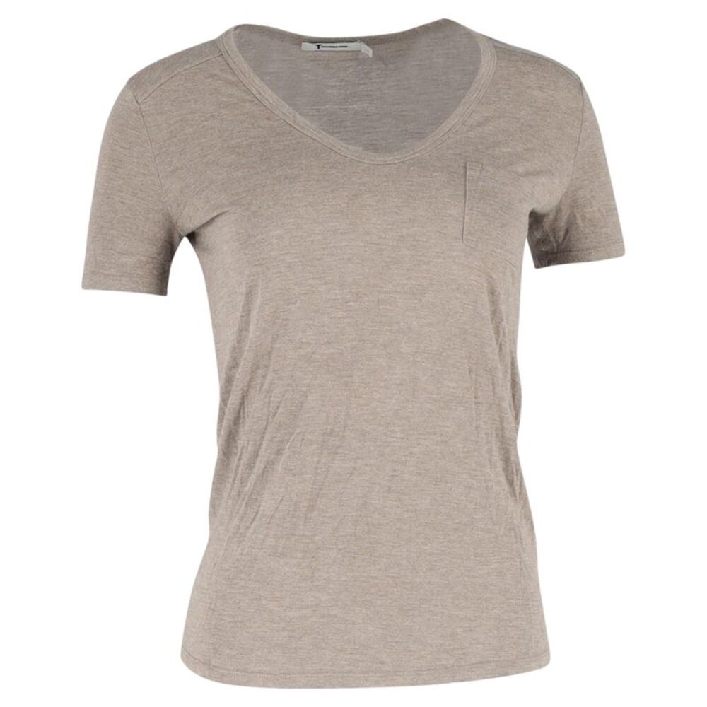 Alexander Wang Scoop Neck T-Shirt Pocket in Brown Cotton